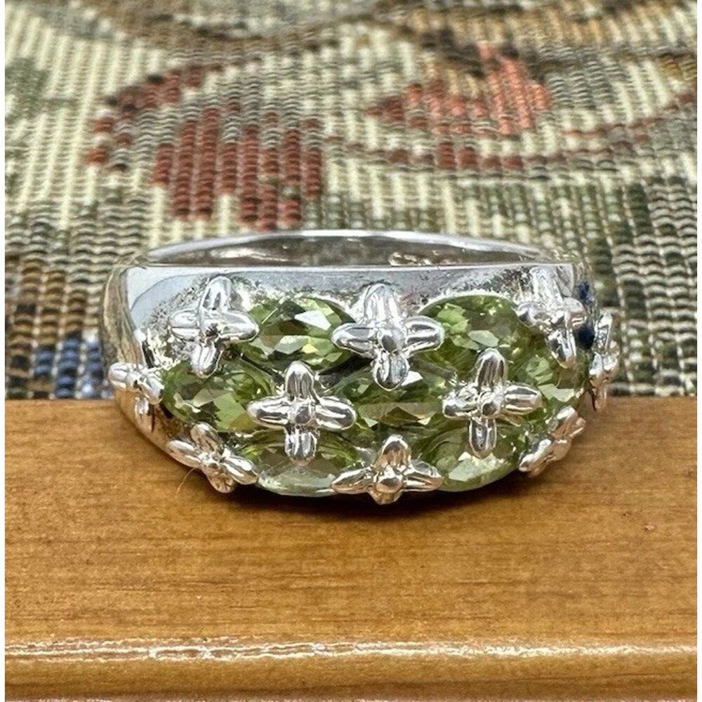 Sterling Silver Chuck Clemency Ring Size 8 Vintage Green Peridot Marquise